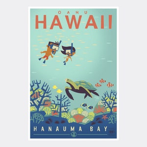 Hanauma Bay Oahu Hawaii Giclee Art Print Poster from Travel Artwork by Travel Artist Benjamin W. Burch image 1