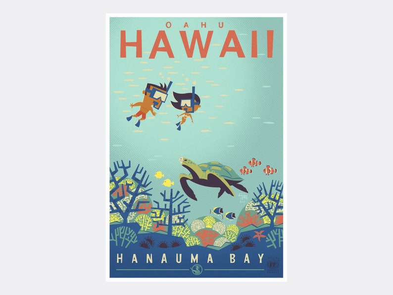 Hanauma Bay Oahu Hawaii Giclee Art Print Poster from Travel Artwork by Travel Artist Benjamin W. Burch image 1