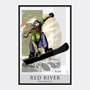 Red River New Mexico Extreme Snowboarder Giclee Art Print Poster from Painting by Artist Mike Rangner