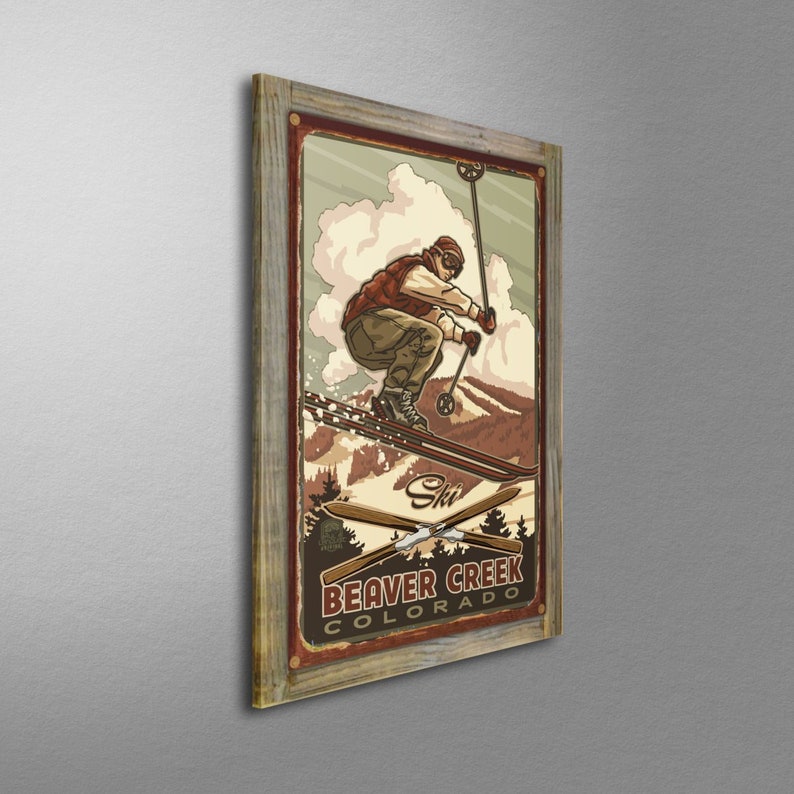 Beaver Creek Colorado Catching Air Snowboarder Giclee Art Print Poster from Original Travel Artwork by Artist Paul A Lanquist