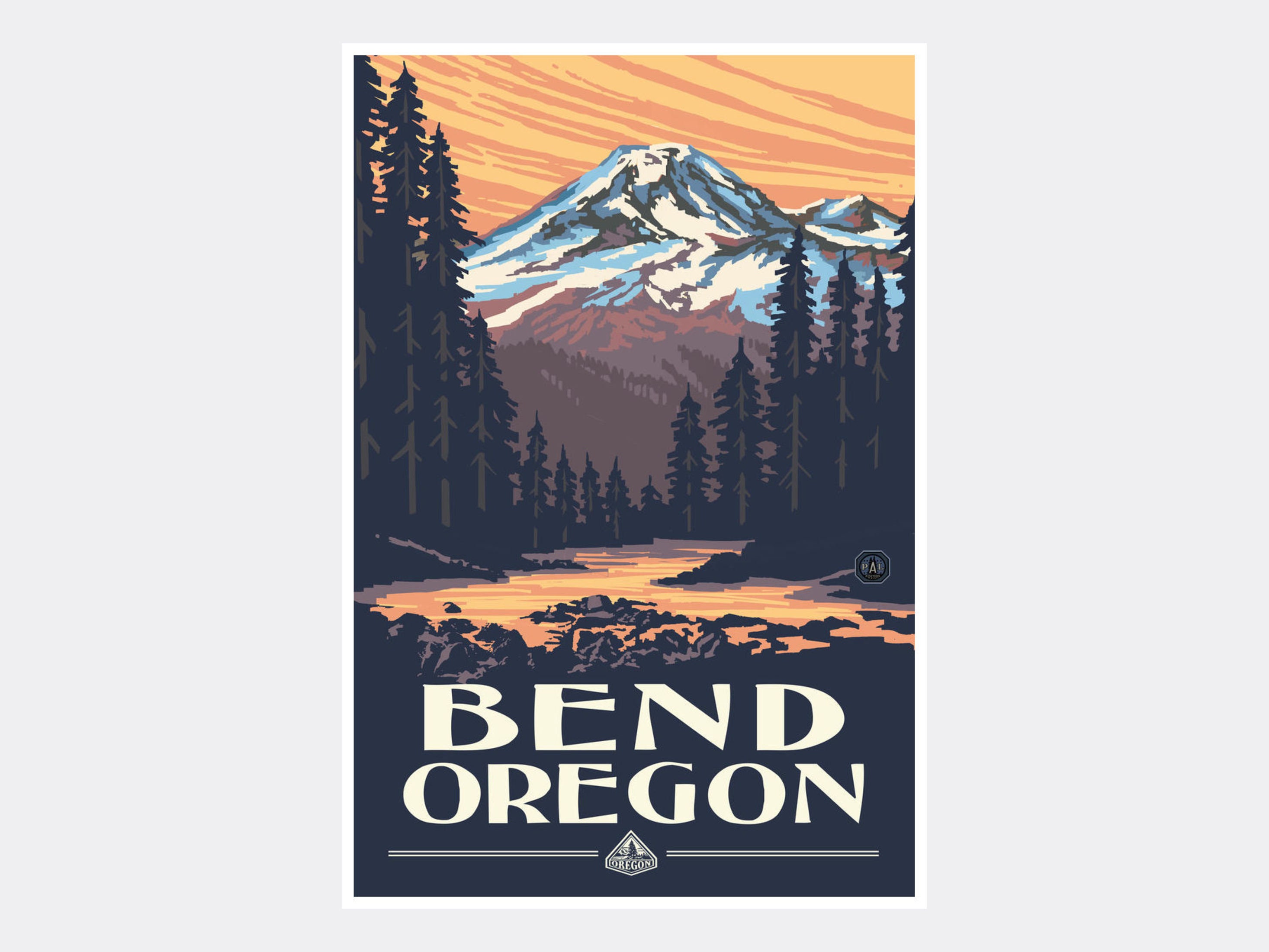 Bend Oregon Mountain Sunset Giclee Art Print Poster from Travel Artwork by Artist Paul A. Lanquist