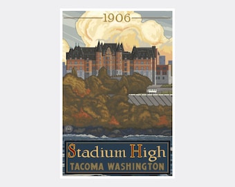Stadium High Tacoma Washington Art Print: Vintage Travel Poster
