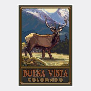 Buena Vista Colorado Elk Giclee Art Print Poster from Travel Artwork by Artist Paul A. Lanquist