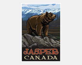 Jasper Canada Grizzly Bear Rocks Giclee Art Print Poster from Travel Artwork by Artist Paul A. Lanquist