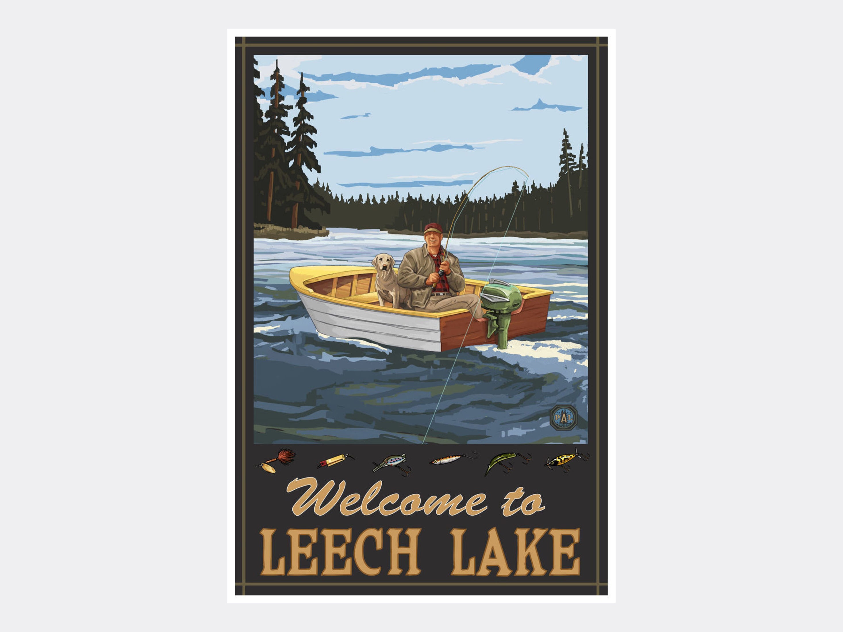 Leech Lake Minnesota Fisherman In Boat Forest Giclee Art Print Etsy