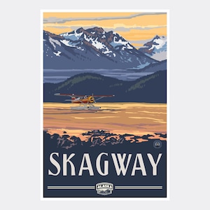 Skagway Alaska Float Plane Giclee Art Print Poster from Travel Artwork by Artist Paul A. Lanquist