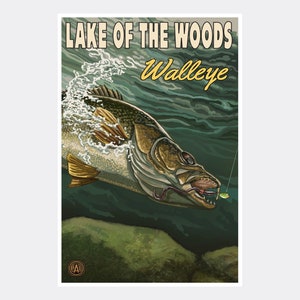 Lake Of The Woods Canada Walleye Giclee Art Print Poster from Travel Artwork by Artist Paul A. Lanquist
