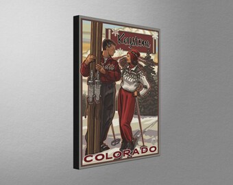 Arte de esquiadores de Keystone, Colorado: Impresión de póster de viaje vintage