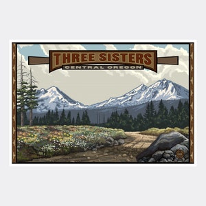 Three Sisters Oregon Giclee Art Print Poster from Travel Artwork by Artist Paul A. Lanquist