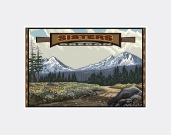 Sisters Oregon Three Sisters Giclee Art Print Poster from Travel Artwork by Artist Paul A. Lanquist