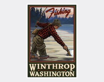 Winthrop Washington Two Black Bears Giclee Art Print Poster from Original Travel Artwork by Artist Paul A Lanquist