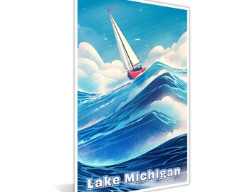 Lake Michigan Sailing Away Giclee Art Print Poster by Illustrator Brian Edward Miller