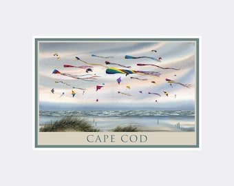 Cape Cod Flying Kites Giclee Art Print Poster de acuarela por el artista Dave Bartholet