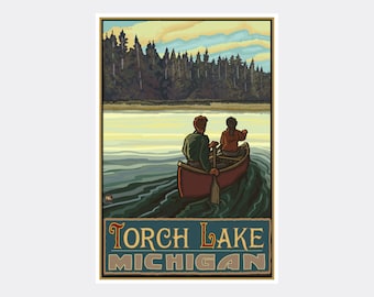Torch Lake Michigan Art Print: Canoeing Travel Poster