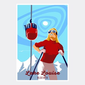 Lake Louise Alberta Retro Ski Bunny Giclee Art Print Poster from Illustration by Illustrator Sassan Filsoof