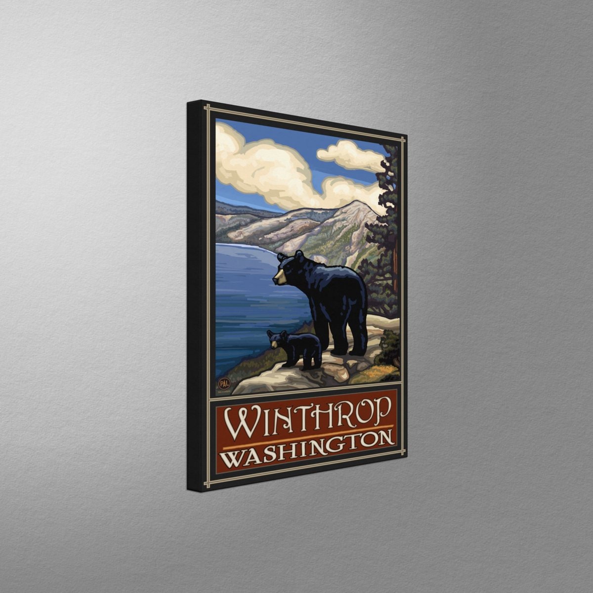 Winthrop Washington Two Black Bears Giclee Art Print Poster from Original Travel Artwork by Artist Paul A Lanquist