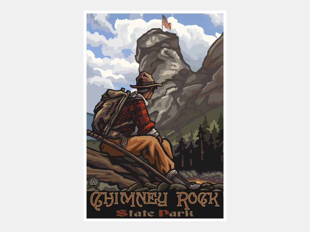 Chimney Rock State Park Hiker Giclee Art Print Poster From Etsy Hong  Kong