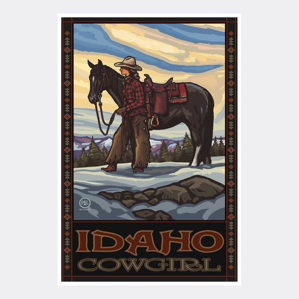 Idaho Cowgirl & Horse Giclee Art Print Poster from Travel Artwork by Artist Paul A. Lanquist