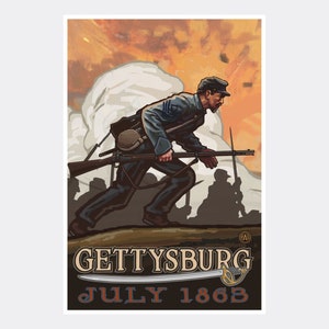 Gettysburg Civil War Infantry Charge Giclee Art Print Poster from Travel Artwork by Artist Paul A. Lanquist