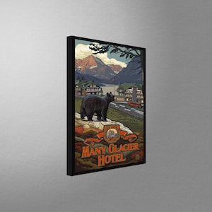 Glacier National Park Many Glacier Hotel Stretch Canvas, Pillow, Blanket from Travel Artwork by Artist Paul A. Lanquist