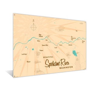Spokane River Washington Map Giclee Art Print Poster From Illustration ...
