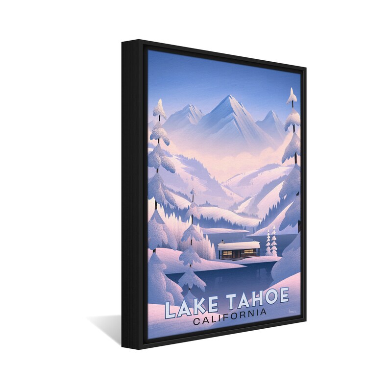 Lake Tahoe California Frozen Cabin Canvas, Pillow, Blanket by Illustrator Brian Edward Miller image 2