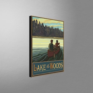 Lake Of The Woods Ontario Canada Lake Canoers Forest Stretch Canvas, Pillow, Blanket from Travel Artwork by Artist Paul A. Lanquist
