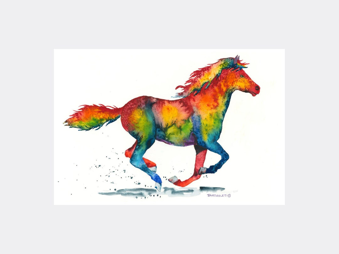 Rainbow Stalion Giclee Art Print Poster From Watercolor by Etsy Denmark