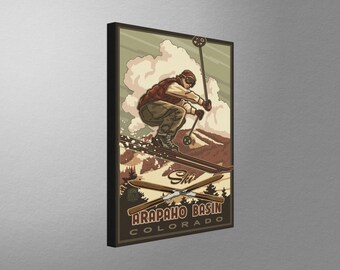 Arte de esquiador de Arapaho Basin: póster de viaje de Colorado, impresión en lienzo, almohada y manta