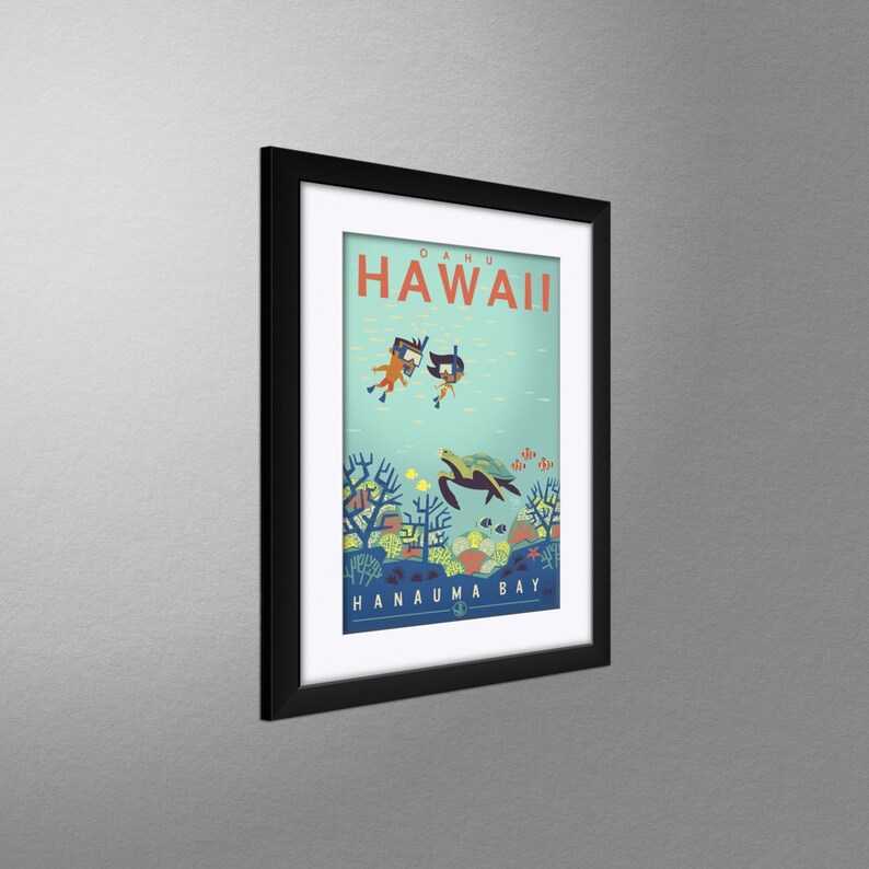 Hanauma Bay Oahu Hawaii Giclee Art Print Poster from Travel Artwork by Travel Artist Benjamin W. Burch image 4