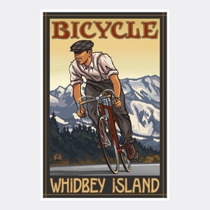 Bicycle Whidbey Island Washington Downhill Biker Mountains Giclee Art Print Poster from Travel Artwork by Artist Paul A. Lanquist