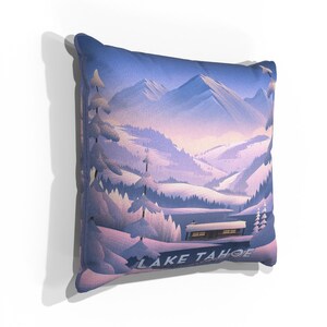 Lake Tahoe California Frozen Cabin Canvas, Pillow, Blanket by Illustrator Brian Edward Miller Canvas Pillow Canvas 18"x18"