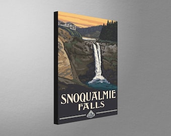 Snoqualmie Falls Washington Stretch Canvas, Pillow, Blanket from Travel Artwork by Artist Paul A. Lanquist