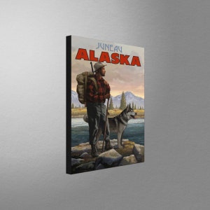 AEX Juneau Alaska Stretch Canvas, Pillow, Blanket from Travel Artwork by Artist Paul A. Lanquist
