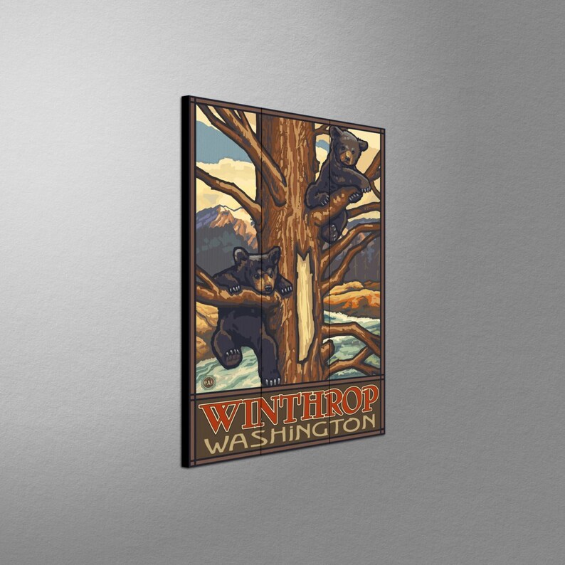 Winthrop Washington Two Black Bears Giclee Art Print Poster from Original Travel Artwork by Artist Paul A Lanquist
