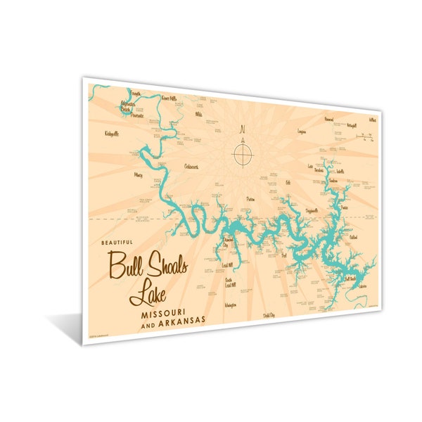 Bull Shoals Lake MO Arkansas Map Giclee Art Print Poster from Illustration by Lakebound