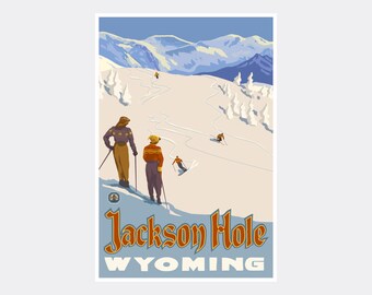 Jackson Hole Skiing Art Print: Wyoming Mountain Travel Poster