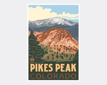 Pikes Peak Colorado Giclee Art Print Poster from Travel Artwork by Artist Paul A. Lanquist