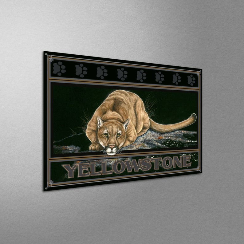 Silent Night Cougar Yellowstone National Park Giclee Art Print Poster from Original Watercolor by Artist Dave Bartholet