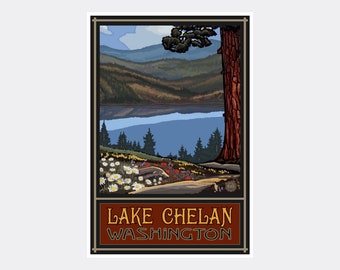 Lake Chelan Washington Giclee Art Print Poster from Travel Artwork by Artist Paul A. Lanquist