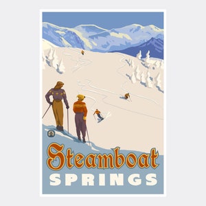 Steamboat Springs Colorado Mountain Skier Slopes Giclee Art Print Poster from Travel Artwork by Artist Paul A. Lanquist