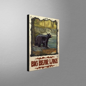 Big Bear Lake California Bear with Creek Stretch Canvas, Pillow, Blanket from Travel Artwork by Artist Paul A. Lanquist