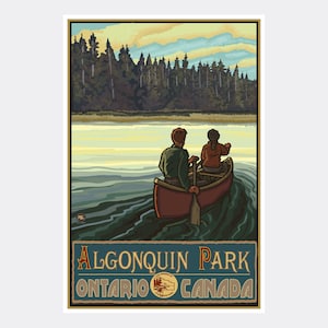 Algonquin Park Ontario Canada Lake Canoers Forest Giclee Art Print Poster from Travel Artwork by Artist Paul A. Lanquist