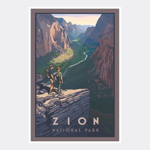 Zion Canyon, Zion National Park Giclee Art Print Poster from Travel Artwork by Artist Paul Leighton