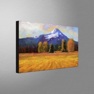Hood On Gold (Mount Hood, Oregon) Stretch Canvas, Pillow, Blanket from Artwork by Artist Lisa Sofia Robinson