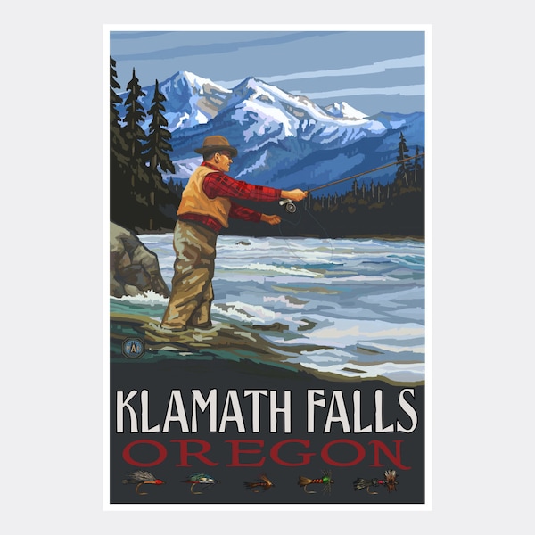 Klamath Falls Oregon Giclee Art Print Poster from Travel Artwork by Artist Paul A. Lanquist