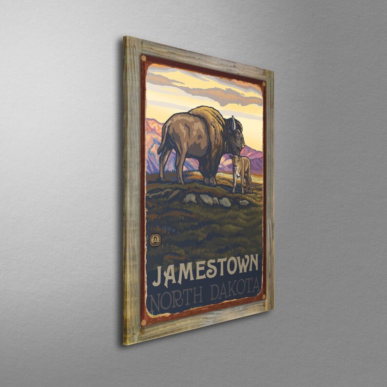 Jamestown North Dakota Buffalo & Calf Art Print: Vintage Travel Poster image 8