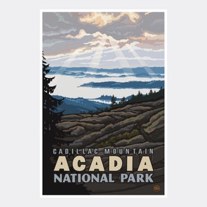 Cadillac Mountain Acadia National Park Giclee Art Print Poster from Travel Artwork by Artist Paul A. Lanquist
