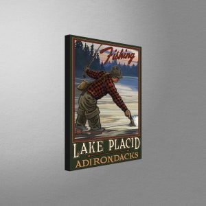 Fishing Lake Placid Adirondacks New York Stretch Canvas, Pillow, Blanket from Travel Artwork by Artist Paul A. Lanquist