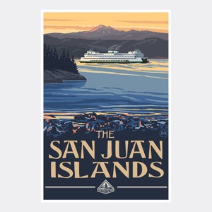 San Juan Islands Washington Ferry Giclee Art Print Poster from Travel Artwork by Artist Paul A. Lanquist
